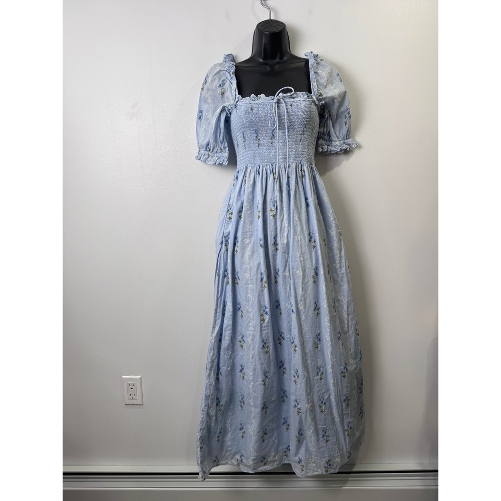 Hill House Scarlett Blue Floral The Nap Dress Smocked Maxi Medium